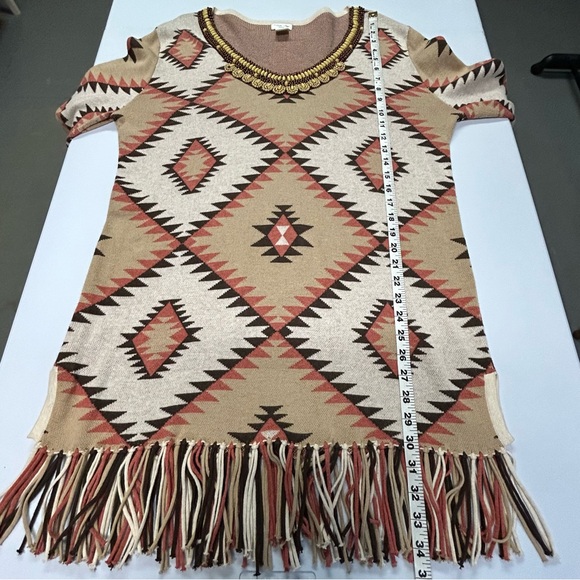 Tasha Polizzi Sweater Tunic Size XL Pullover V Neck Beads Fringe Western Boho - Picture 9 of 11